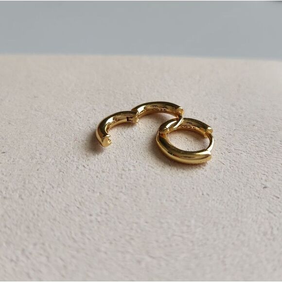 Chunky Small Gold Hoop Earrings 925 - Picture 3 of 4